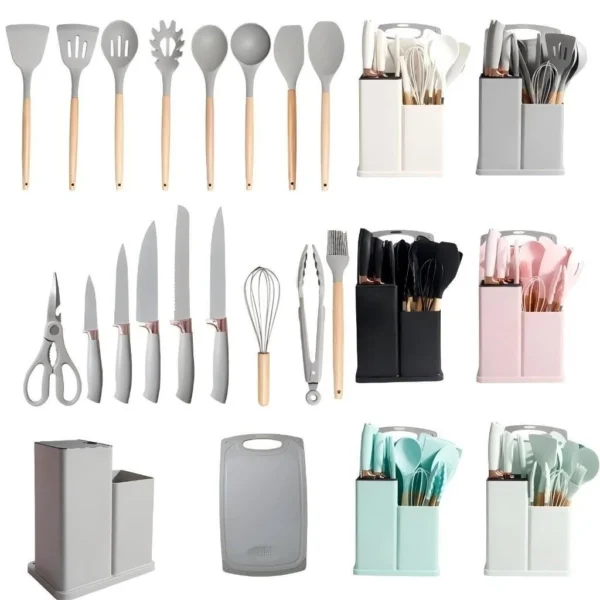 SH01 - Kit 19 Pçs De Utensílios Facas Silicone e Plástico Cozinha Jogo Completo Batedeira Colher Pegador - Imagem 6