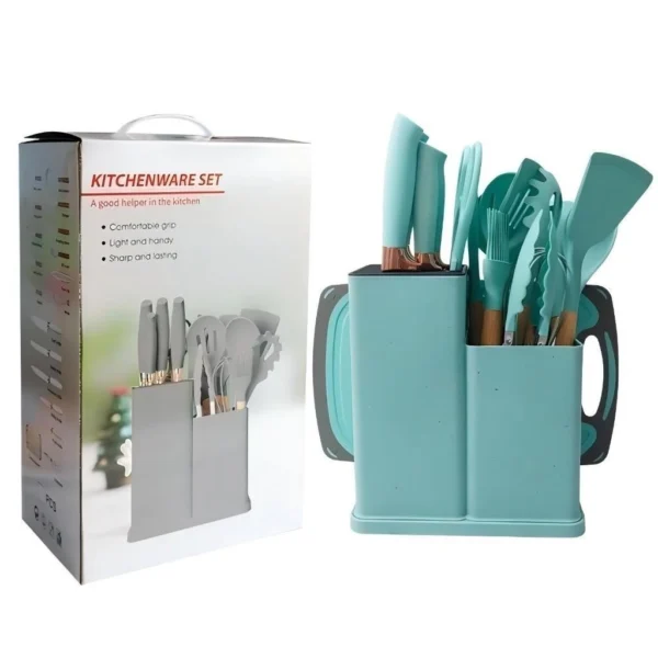 SH01 - Kit 19 Pçs De Utensílios Facas Silicone e Plástico Cozinha Jogo Completo Batedeira Colher Pegador - Imagem 8