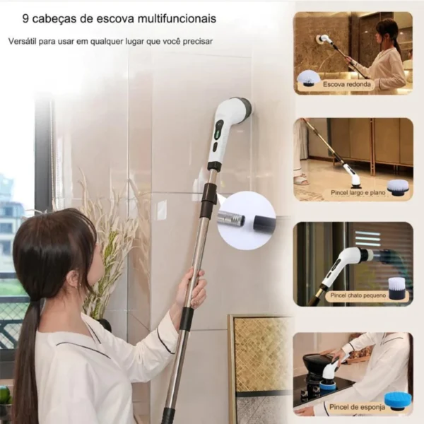 SH02 - Esfregão Elétrico Sem fio Limpeza Pesada Multiuso 360 Recarregável - Imagem 5
