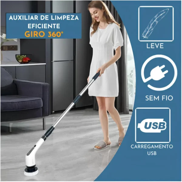 SH02 - Esfregão Elétrico Sem fio Limpeza Pesada Multiuso 360 Recarregável - Imagem 6