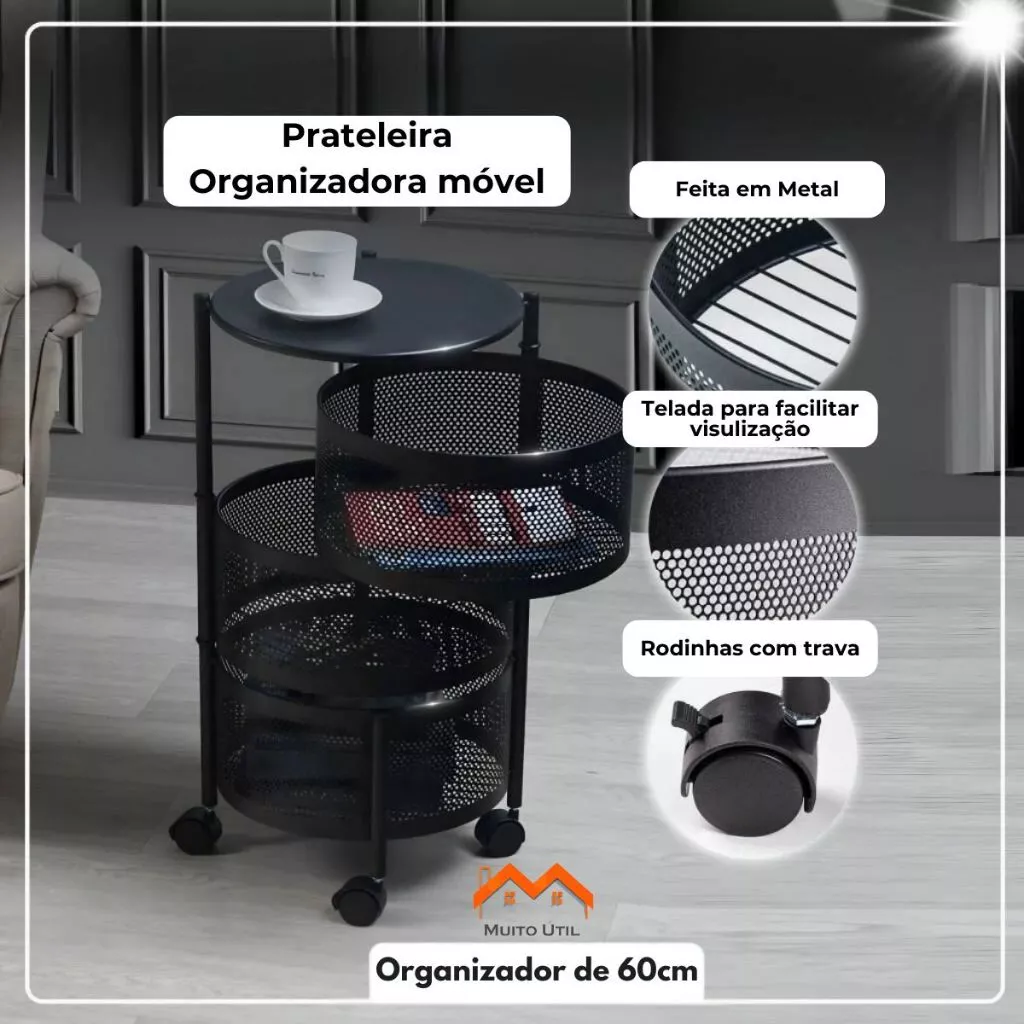SH03 - Fruteira Organizador de Cozinha Articulado 3, 4 ou 5 Andares Com Rodinhas