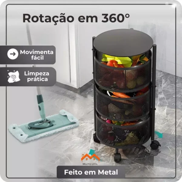 SH03 - Fruteira Organizador de Cozinha Articulado 3, 4 ou 5 Andares Com Rodinhas - Imagem 2