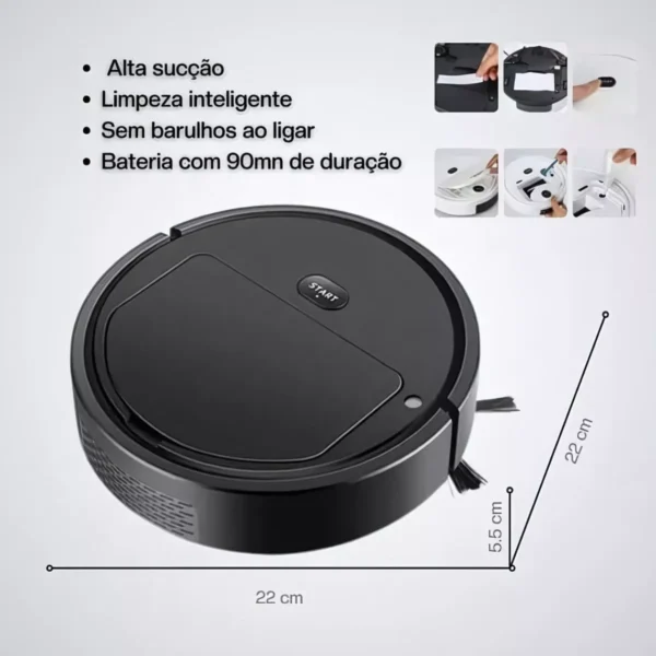 SH05 - Robô Varredora/Aspirador De Pó Automática 3 Em 1 Limpeza Doméstica Robótico Inteligente E Silencioso - Imagem 2