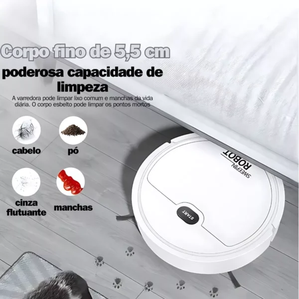 SH05 - Robô Varredora/Aspirador De Pó Automática 3 Em 1 Limpeza Doméstica Robótico Inteligente E Silencioso - Imagem 3