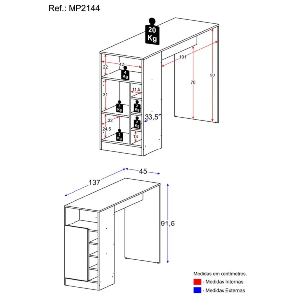 SH06 - Bancada Balcão/Mesa de Cozinha com Adega e 1 Porta Multimóveis - Imagem 3