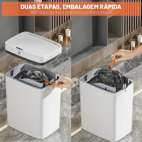 SH08 - Lixeira USB 15L recarregável com sensor automático inteligente para quarto, banheiro, cozinha - Imagem 3
