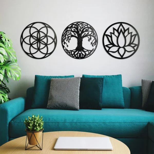 SH12 - Kit 3 Mandalas Decorativas MDF 3mm Vários Tamanhos - Celebração da Vida - Imagem 2