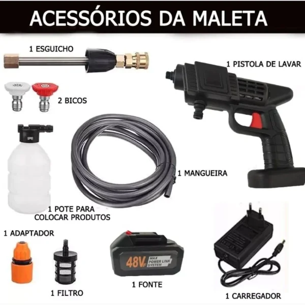 SH13 - Lavadora de Alta Pressão Portátil Recarregável Para Carros E Jardins - Imagem 7