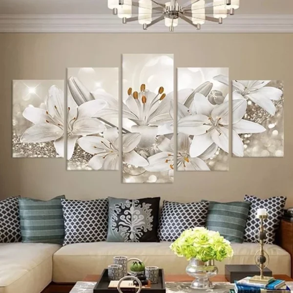 SH15 - Quadros Decorativo 5 peças Flores Lírio Decoração Casa Variedades Sala Quarto - Imagem 3