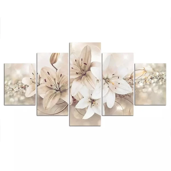 SH15 - Quadros Decorativo 5 peças Flores Lírio Decoração Casa Variedades Sala Quarto - Imagem 4