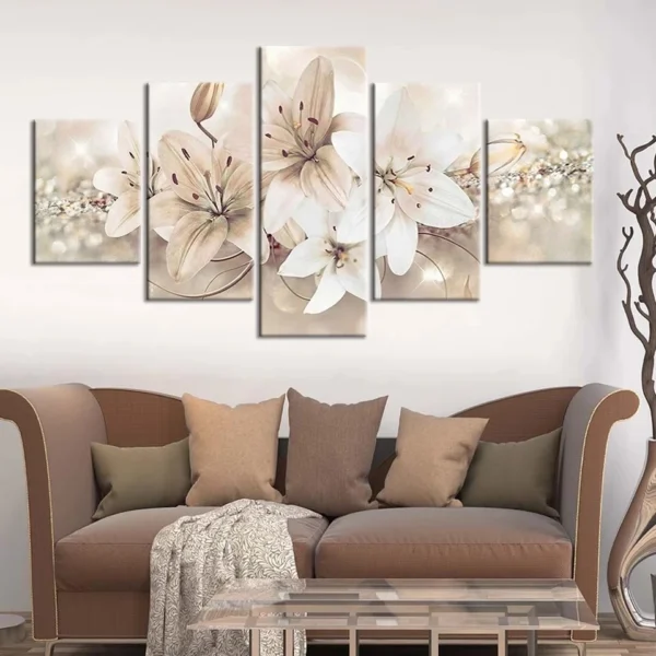 SH15 - Quadros Decorativo 5 peças Flores Lírio Decoração Casa Variedades Sala Quarto - Imagem 2