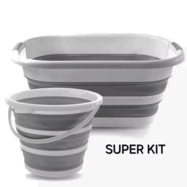 Kit Com Balde Retrátil 10 Litros E Cesto Dobrável 26 Litros Silicone