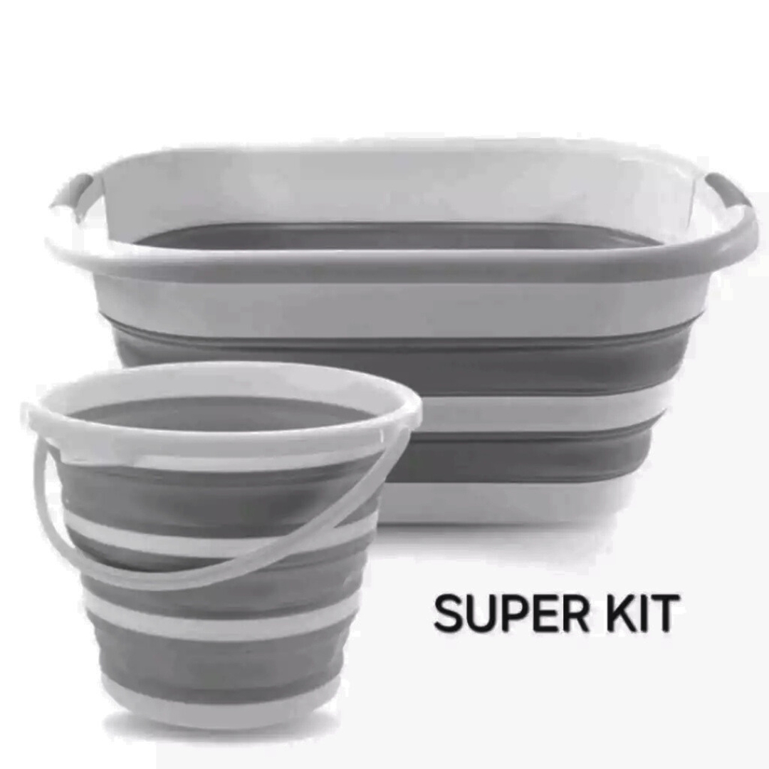 Kit Com Balde Retrátil 10 Litros E Cesto Dobrável 26 Litros Silicone
