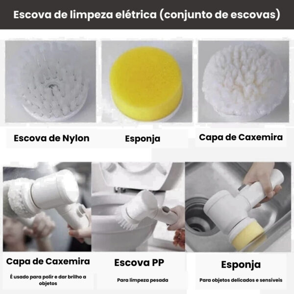 SH26 - Escova Eletrica de Limpeza 5 em 1 Sem Fio Limpador Multiuso Pratico Para Cozinha , Banheiro prático - Imagem 7