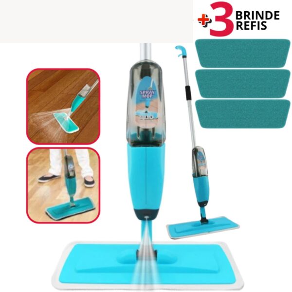 Mop Spray Mágico Esfregão C/ 3 Refis Microfibra Reservatório Limpeza