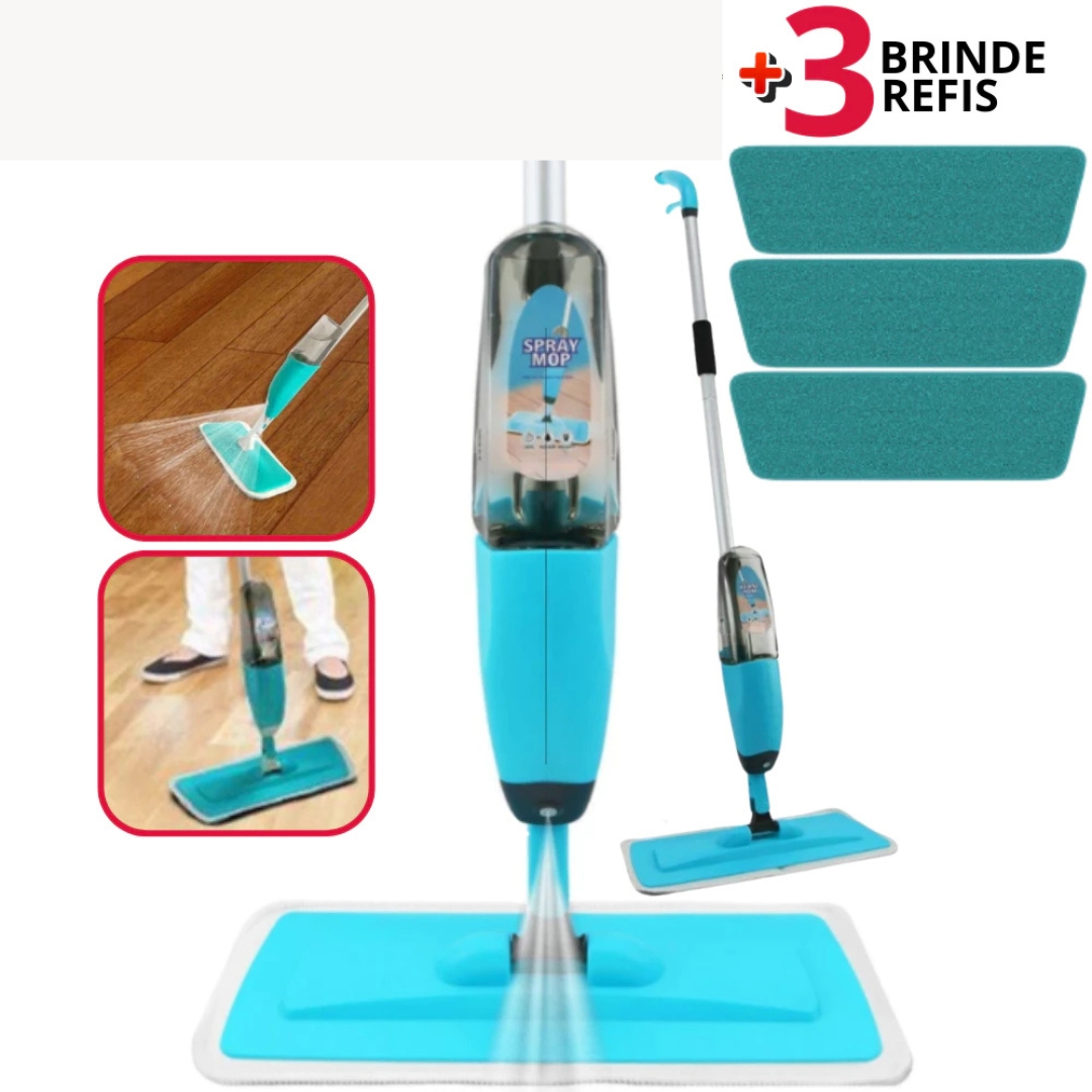 Mop Spray Mágico Esfregão C/ 3 Refis Microfibra Reservatório Limpeza