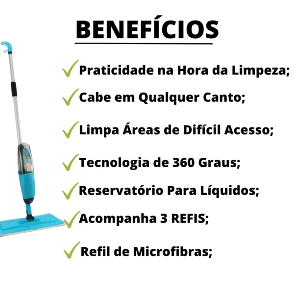 SH28 - Mop Spray Mágico Esfregão C/ 3 Refis Microfibra Reservatório Limpeza - Imagem 2