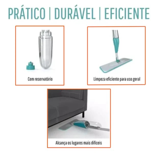 SH28 - Mop Spray Mágico Esfregão C/ 3 Refis Microfibra Reservatório Limpeza - Imagem 7