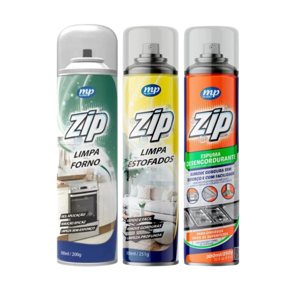 Kit Produtos Mais Vendidos Zip Clean Limpa Estofados + Limpa Fornos + Espuma Desengordurante