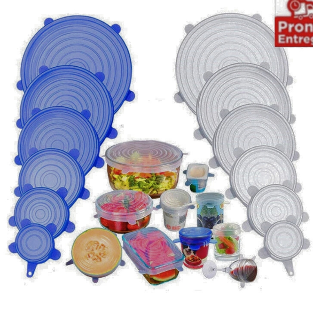 Kit 6 Tampas Panela Silicone Universal Reutilizável Elástica Tampas Silicone Cozinha Geladeira