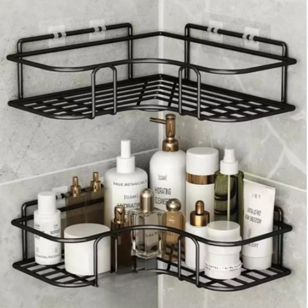 Kit 2 Prateleiras Suporte Com Alto Adesivos Para Parede Banheiro Cozinha Lavanderia Shampoo Sabonete