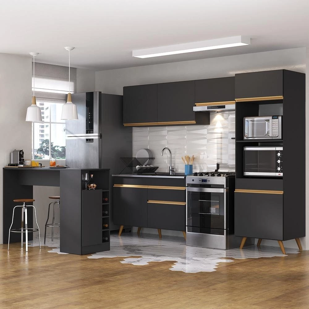 Armário de Cozinha Multimóveis com Bancada/Mesa Gourmet Veneza MP2174