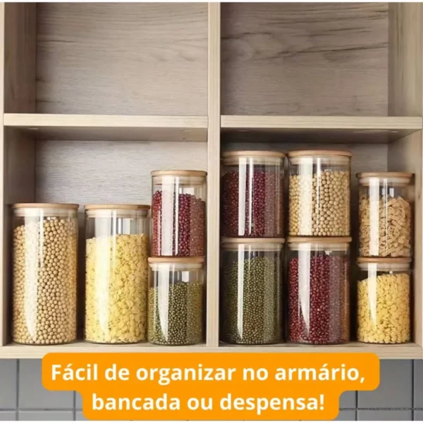 SH71 - Potes Herméticos De Vidro Com Tampa de Bambu - Imagem 3