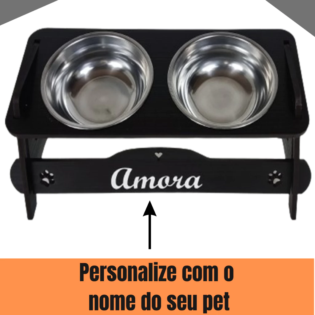 Comedouro PERSONALIZADO inclinável com TAMPAS Pet Cão e Gato