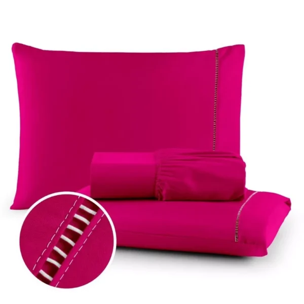 SH79 - Jogo de Lençol 03 Peças 400 Fios Cama Casal Queen - Imagem 6