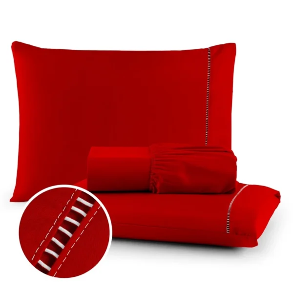 SH79 - Jogo de Lençol 03 Peças 400 Fios Cama Casal Queen - Imagem 7