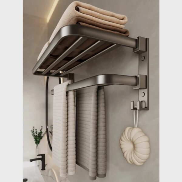 Porta Toalha Suporte Toalheiro Banheiro Duplo Aço Inox Premium Retratil 90° Sem adesivos, precisa fazer furos