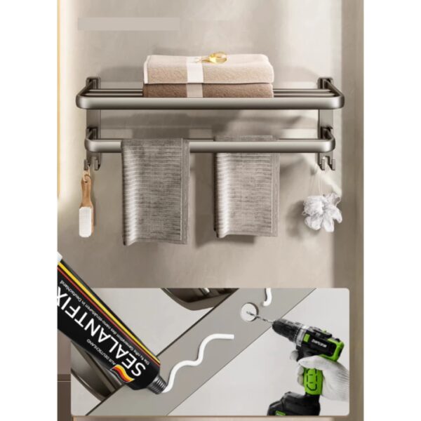 SH95 - Porta Toalha Suporte Toalheiro Banheiro Duplo Aço Inox - Imagem 5