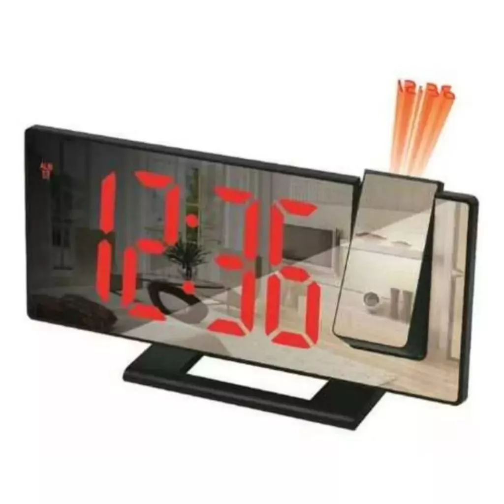 Relógio De Mesa Com Projetor 19,5x9x5Cm Espelhado Com Temperatura Preto Alarme Despertador USB