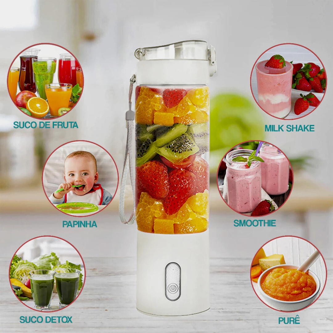 Mini Liquidificador Potente 40W com Copo de Vidro Borossilicato 500ml Portátil e 6 Lâminas - A580