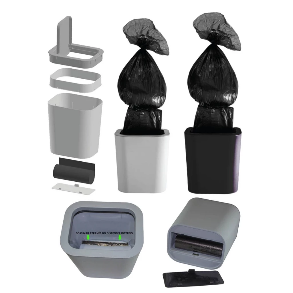 Lixeira 12L Inteligente Automática Click Label para Dispenser Integrado para Sacos De Lixos