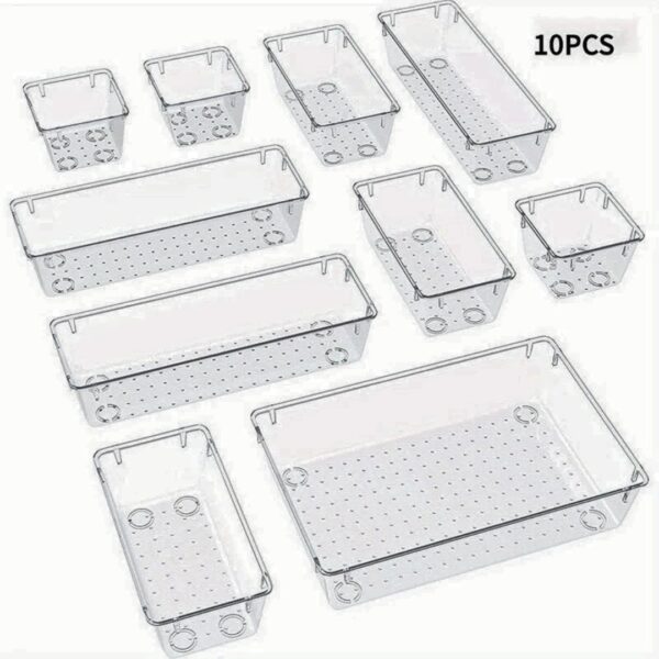 Kit 10 Organizadores Acrílico Transparente Empilhável Modular para Gavetas, Geladeiras Organização