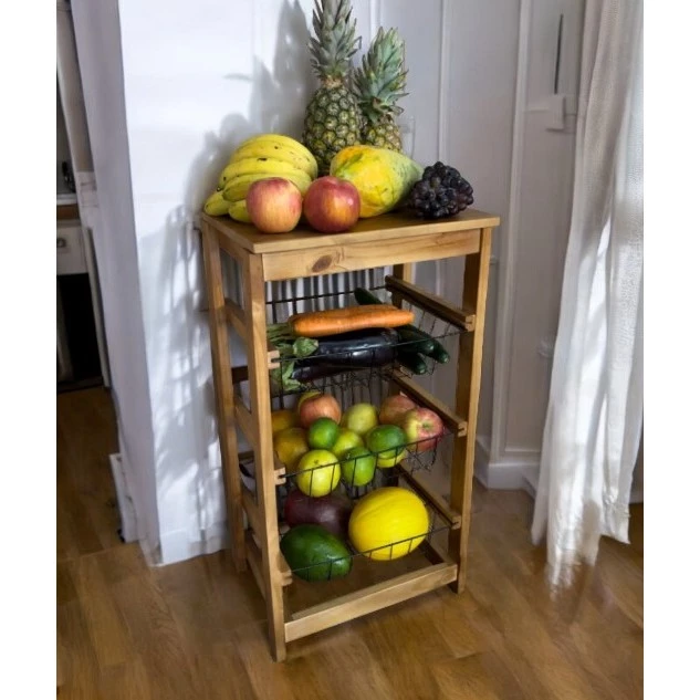 Fruteira de Chão Cozinha com Tampo de Madeira