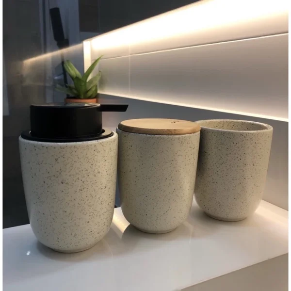Kit para banheiro veneza dispenser sabonete líquido, porta escova, pote com tampa
