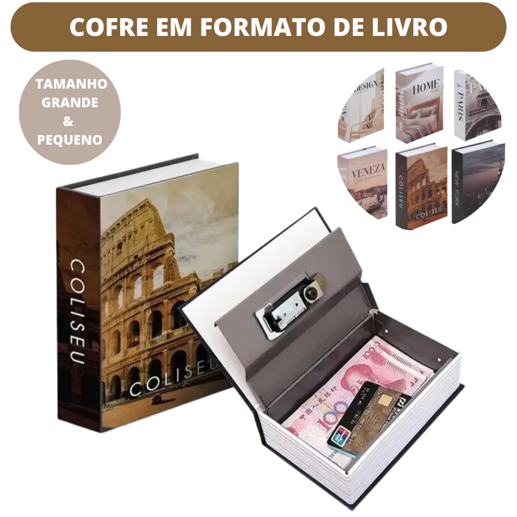 Cofre Camuflado Com Chave Formato Livro Porta Joias Dinheiro Médio