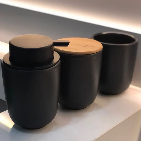 SH155 - Kit para banheiro Veneza dispenser sabonete líquido, porta escova, pote com tampa - Imagem 2