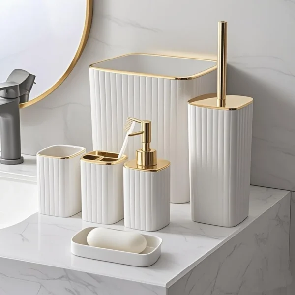 Kit Banheiro 6 Peças Conjunto Moderno Lavabo Completo com Escova Sanitário.