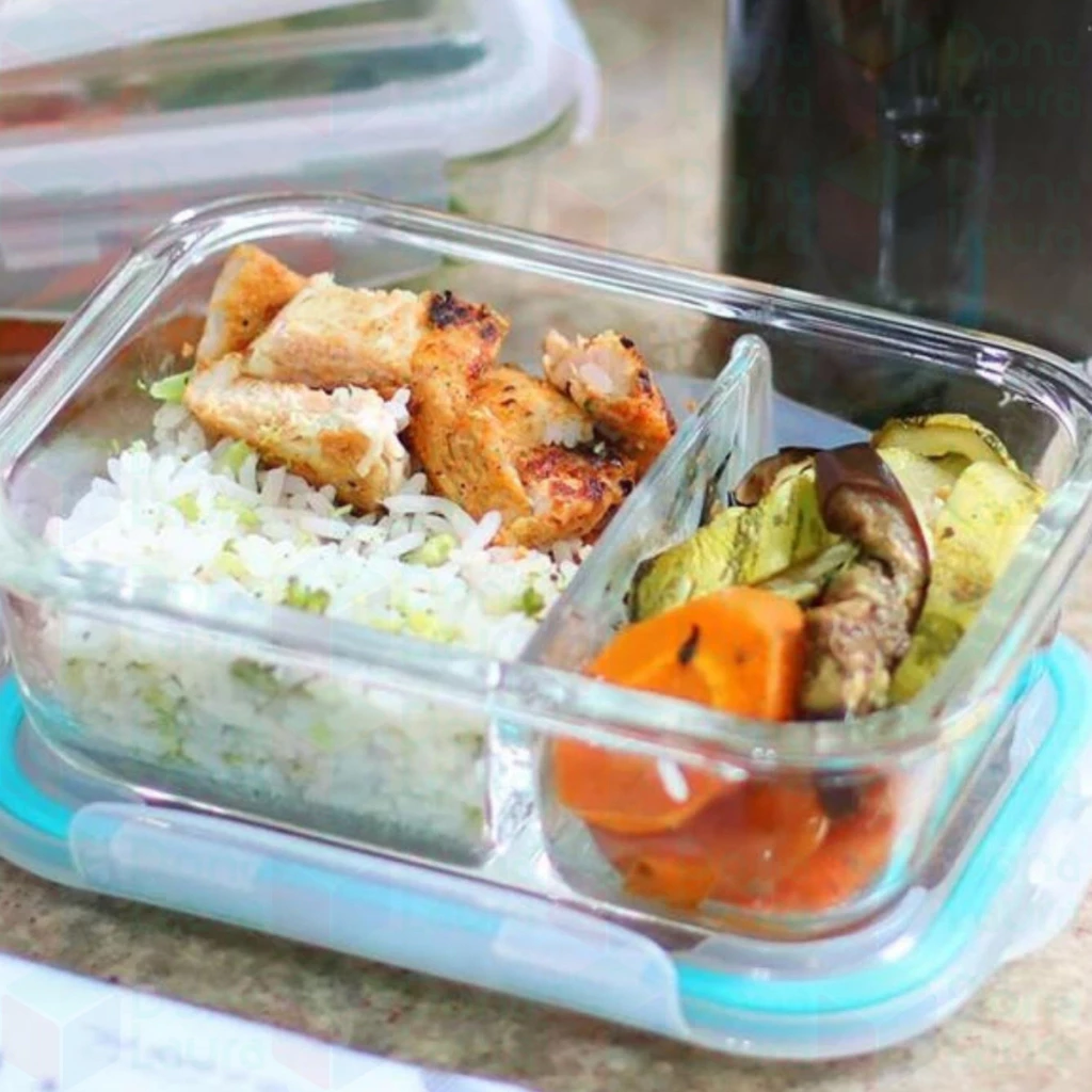 Pote Hermético de Vidro Retangular Div 640ml / 1040ml C Tampa Hermética 4 Travas Freezer Micro-ondas