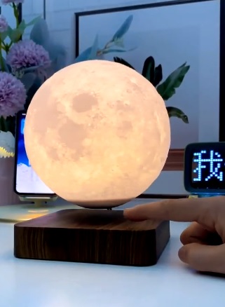 SH145 - Luminária Led Noturna Lua Levitação Magnética Rotativas De Toque 3 Cores