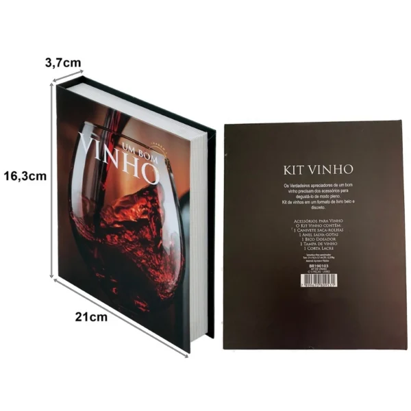 SH151 - Kit Vinho Luxo Abridor Saca Rolhas Tampa Dosador Livro - Imagem 2