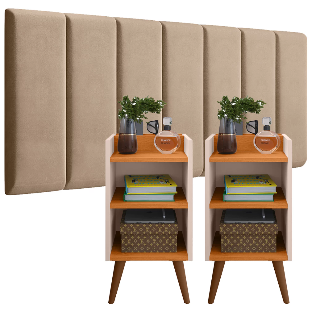 Conjunto 2 Mesa de Cabeceira MAX Modulada Adesiva Cabeceira Quarto Estofada Julia 0,90 /1.40 /1,60 /1,95