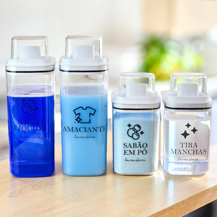 Dispensers Lavanderia 1,5L e 2,3L - Amaciante, Sabão em Pó, Sabão Líquido, Tira Manchas | Produtos Limpeza - Kit/Individ