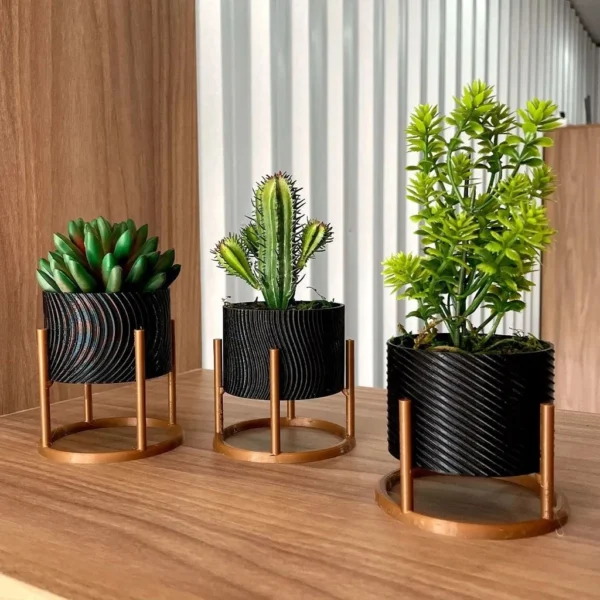 SH158 - Trio de Vasos Cachepot com Suporte Para Cactos ou Suculentas - Imagem 4