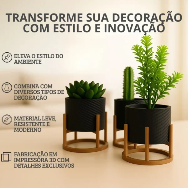 SH158 - Trio de Vasos Cachepot com Suporte Para Cactos ou Suculentas - Imagem 5