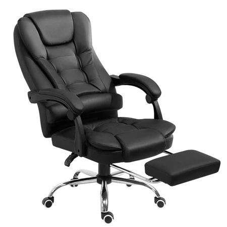 Cadeira de escritório presidente, cadeira de home office com apoio para os pés e encosto ajustável（Preto