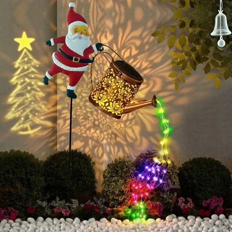 Luzes Solares Para Chaleira De Natal Papai Noel Jardim Gramado Decorativas Regador Solar Luz De Solo De Lâmpada De Decor